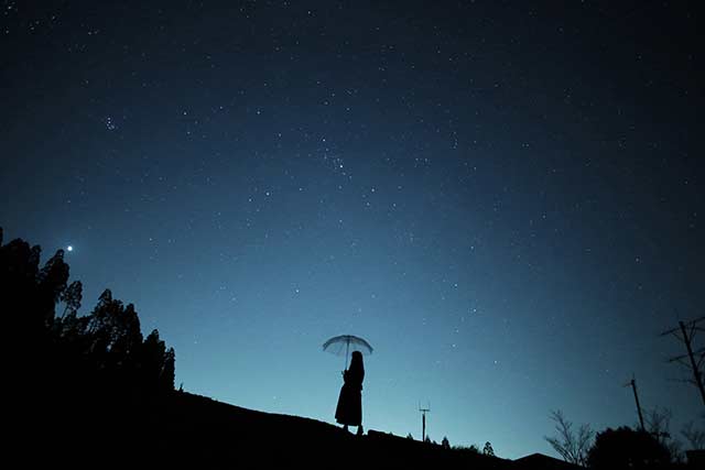 星降る夜を歩いて＝2020年3月19日、岩倉しおり撮影
